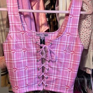 Bratz pink lace up crop top